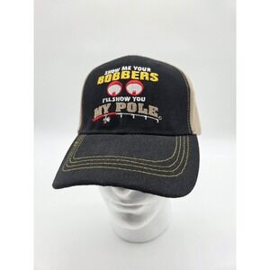 Show Me Your Bobbers Fishing Trucker Hat Snapback Black Tan Novelty Cap